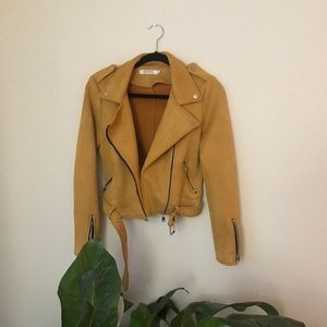 mustard yellow faux suede moto jacket